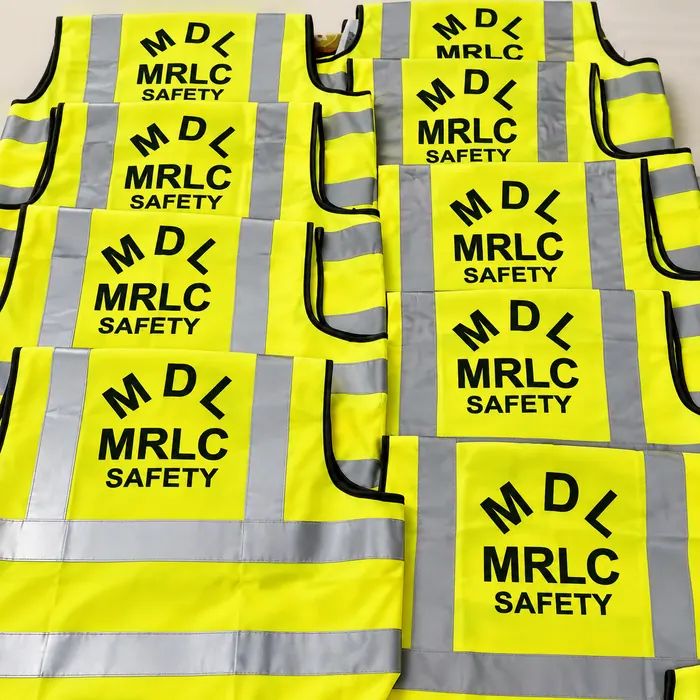 High-visibility safety vests screen printed with MDL MRLC Safety text